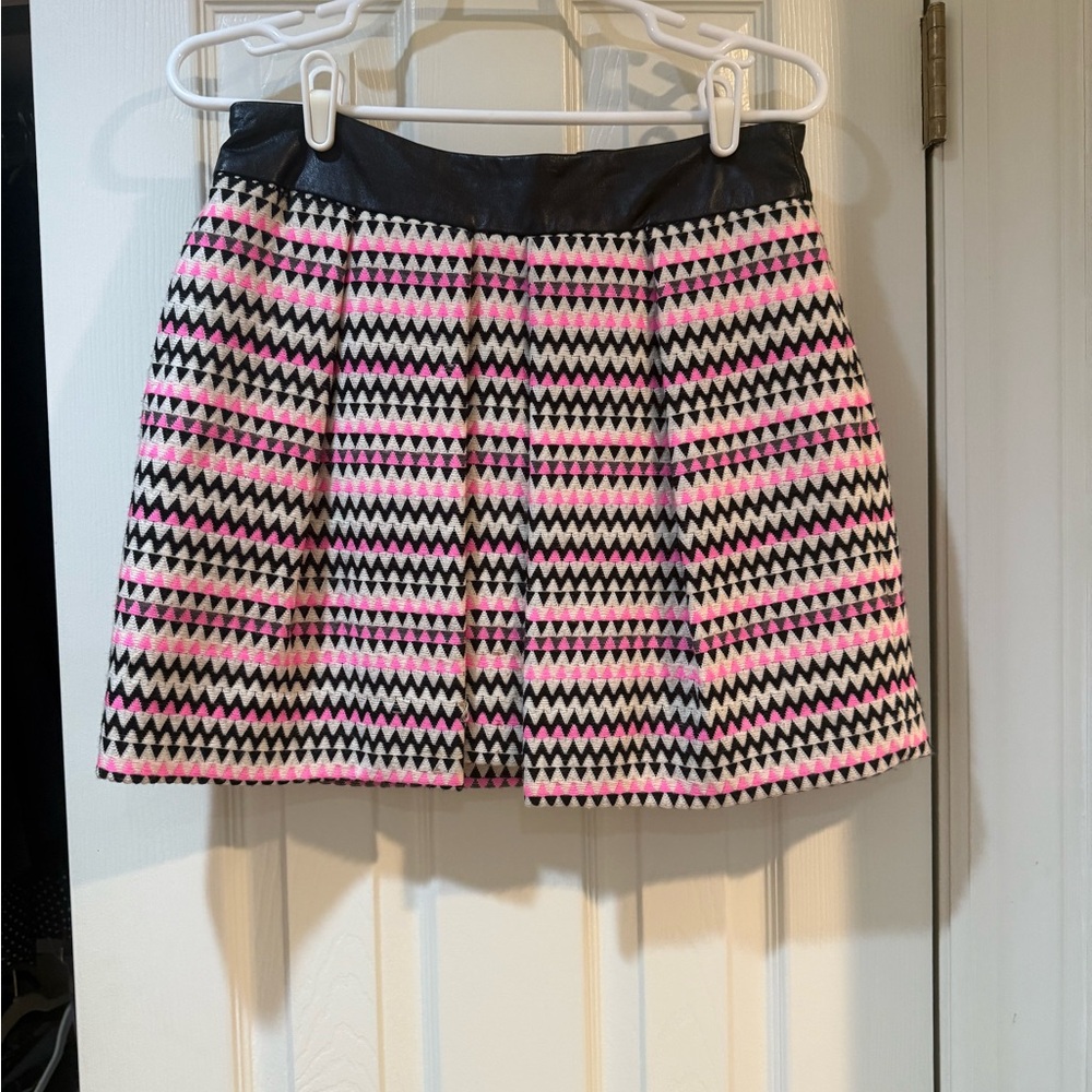 Milly Black and Pink Zigzag A-Line Skirt